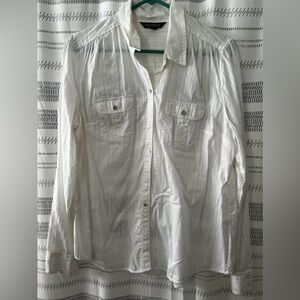 Express Vintage Cotton White Striped Button Up Shirt - Large
